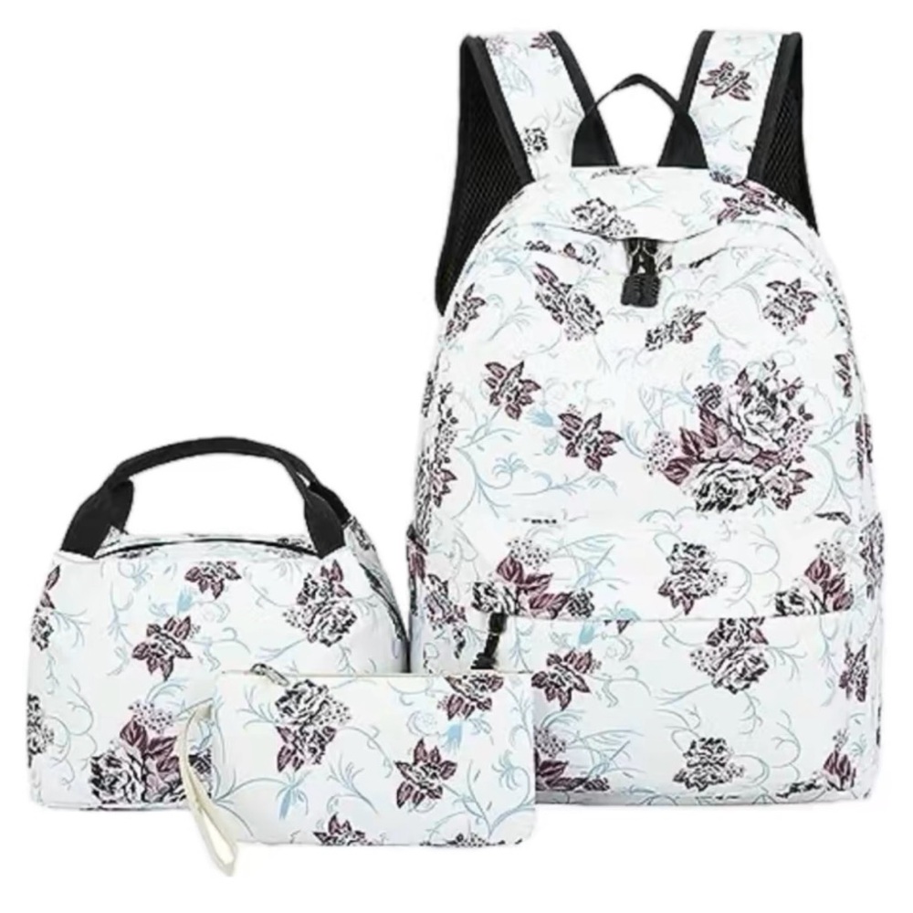 Floral White Backpack Set